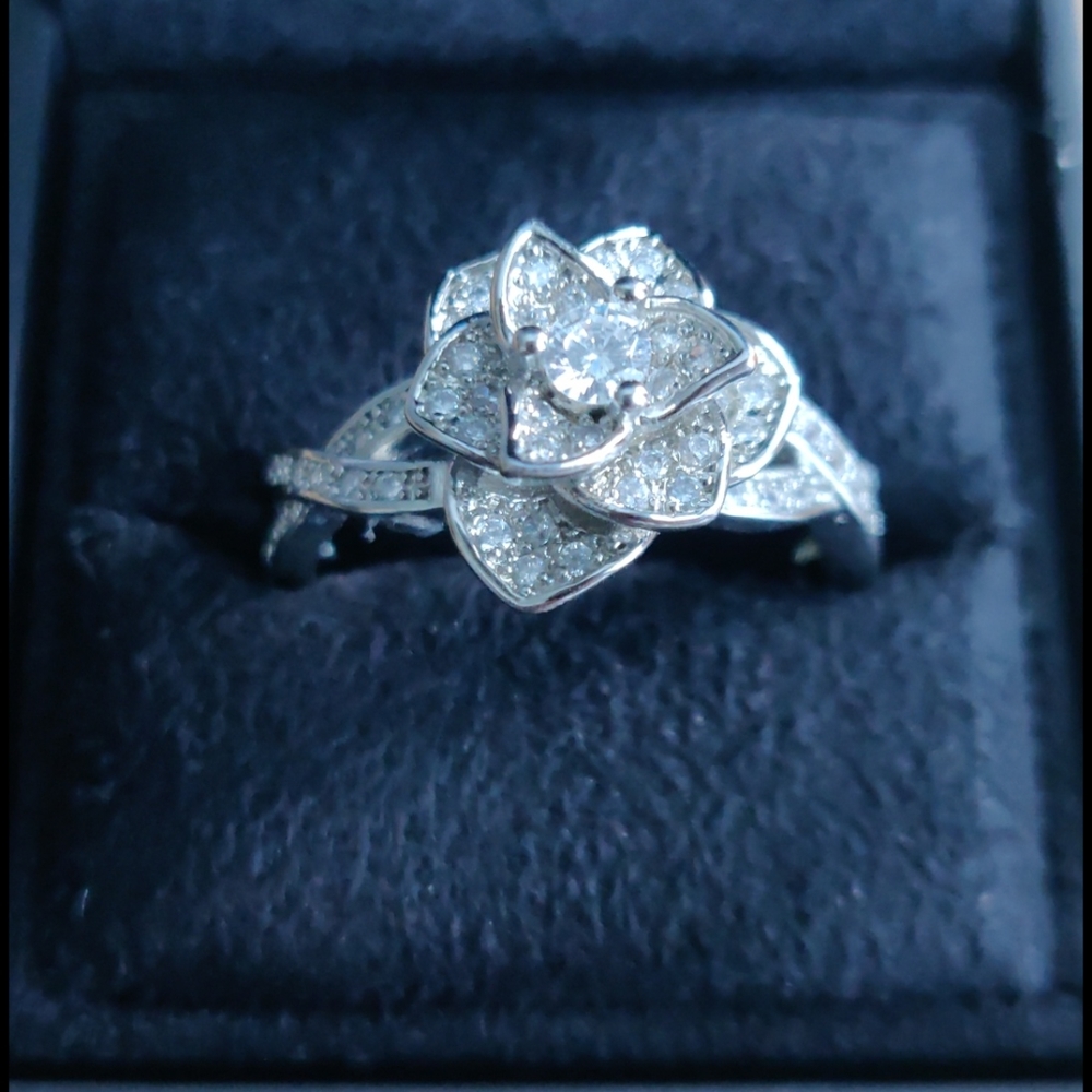 3D Rose Ring CZ Simulated Diamond Ring